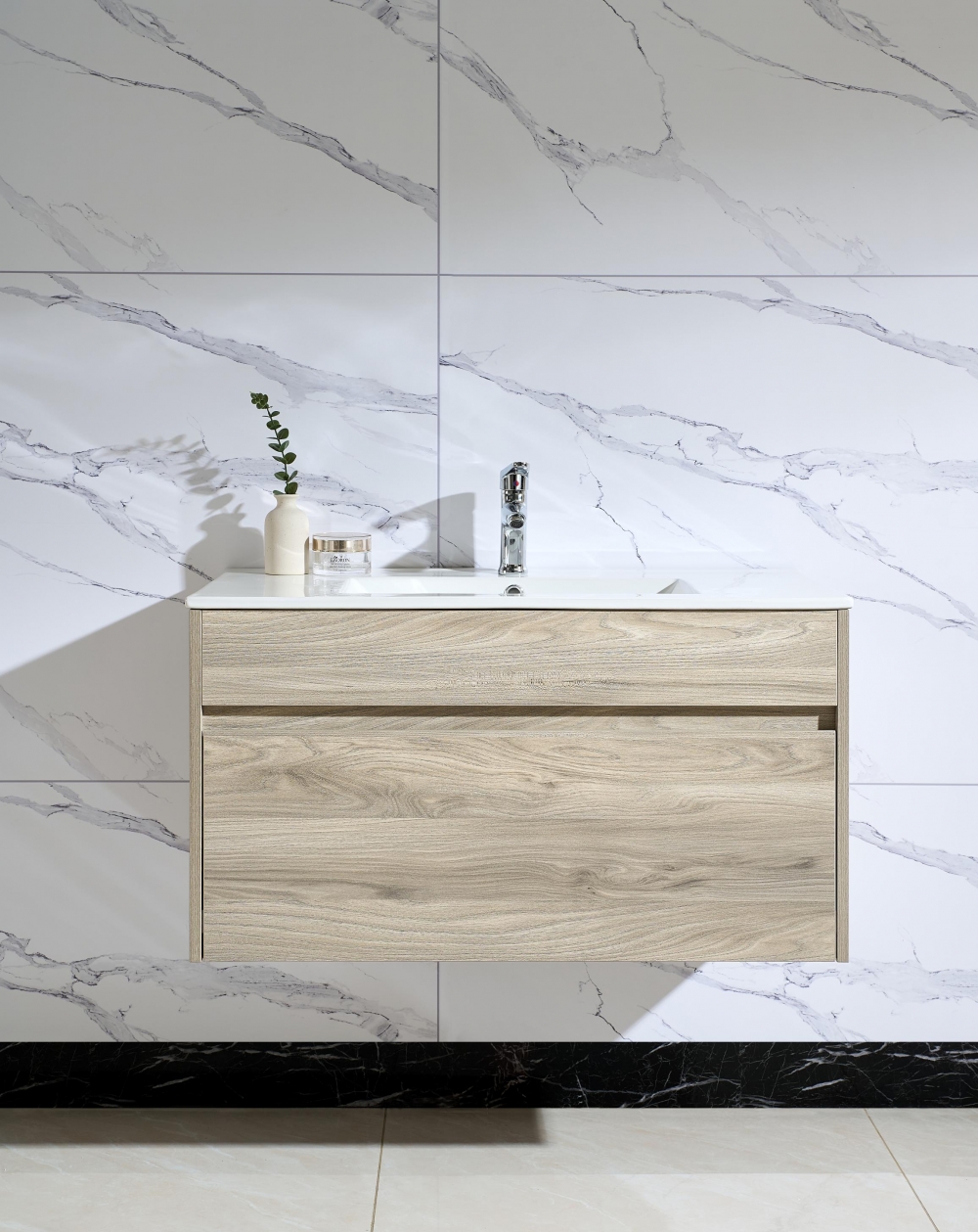 Oak Grey Wall Hung 900mm Vanity with Single Basin